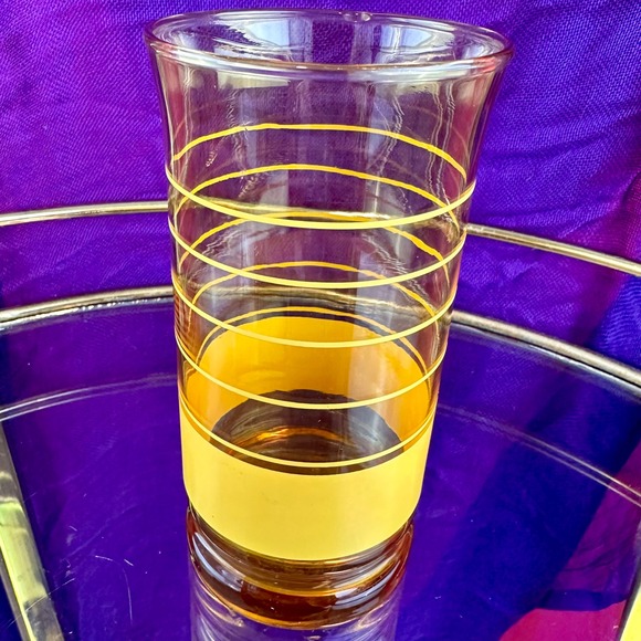 Vintage 1970s Amber Yellow Rings Glass – Libbey Style Retro Tumbler 5.5‎ in - Picture 11 of 12